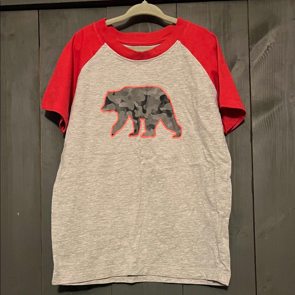 Red and Gray Kids Bear Graphic T-Shirt